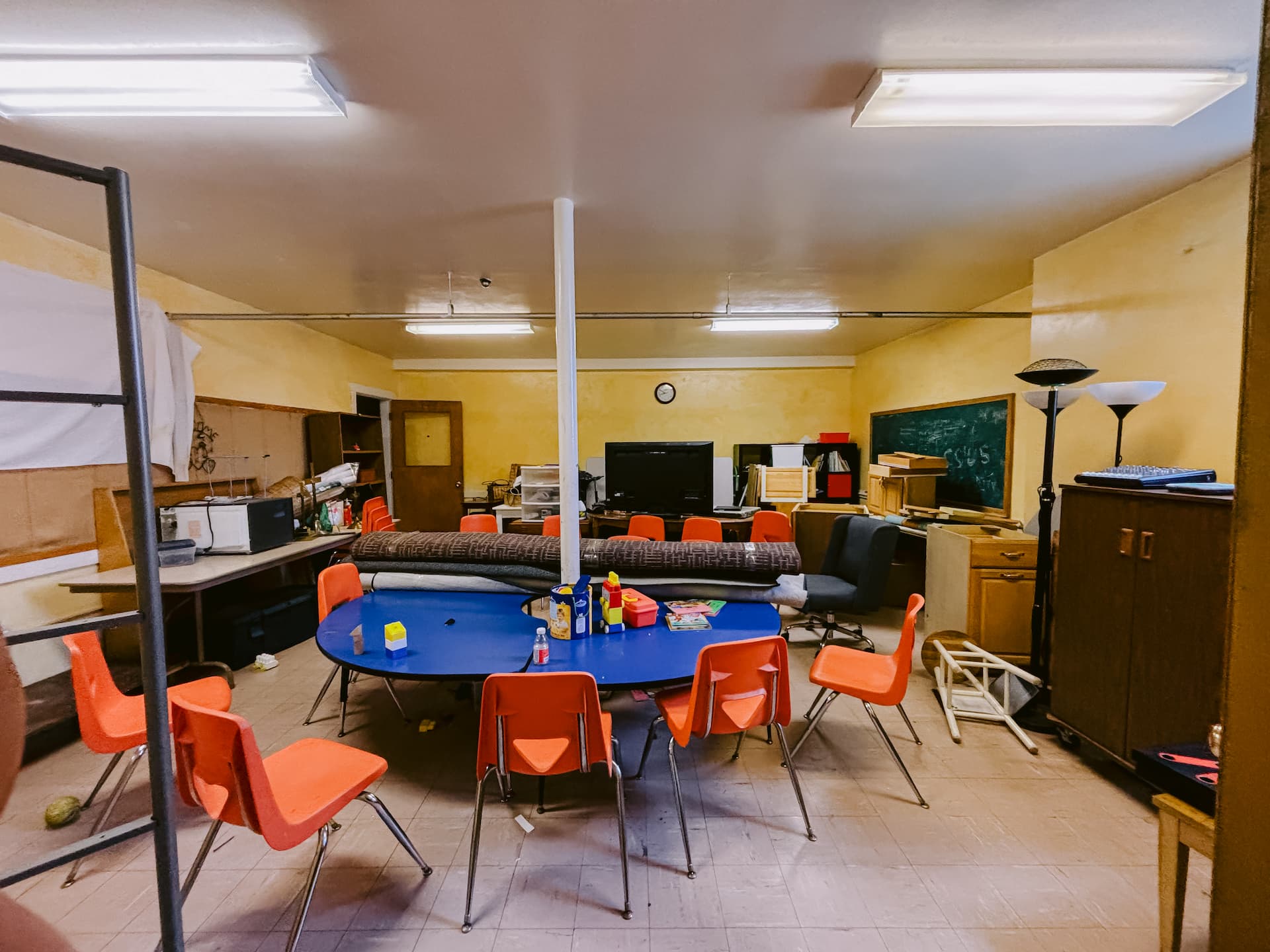 Current classroom with blackboard