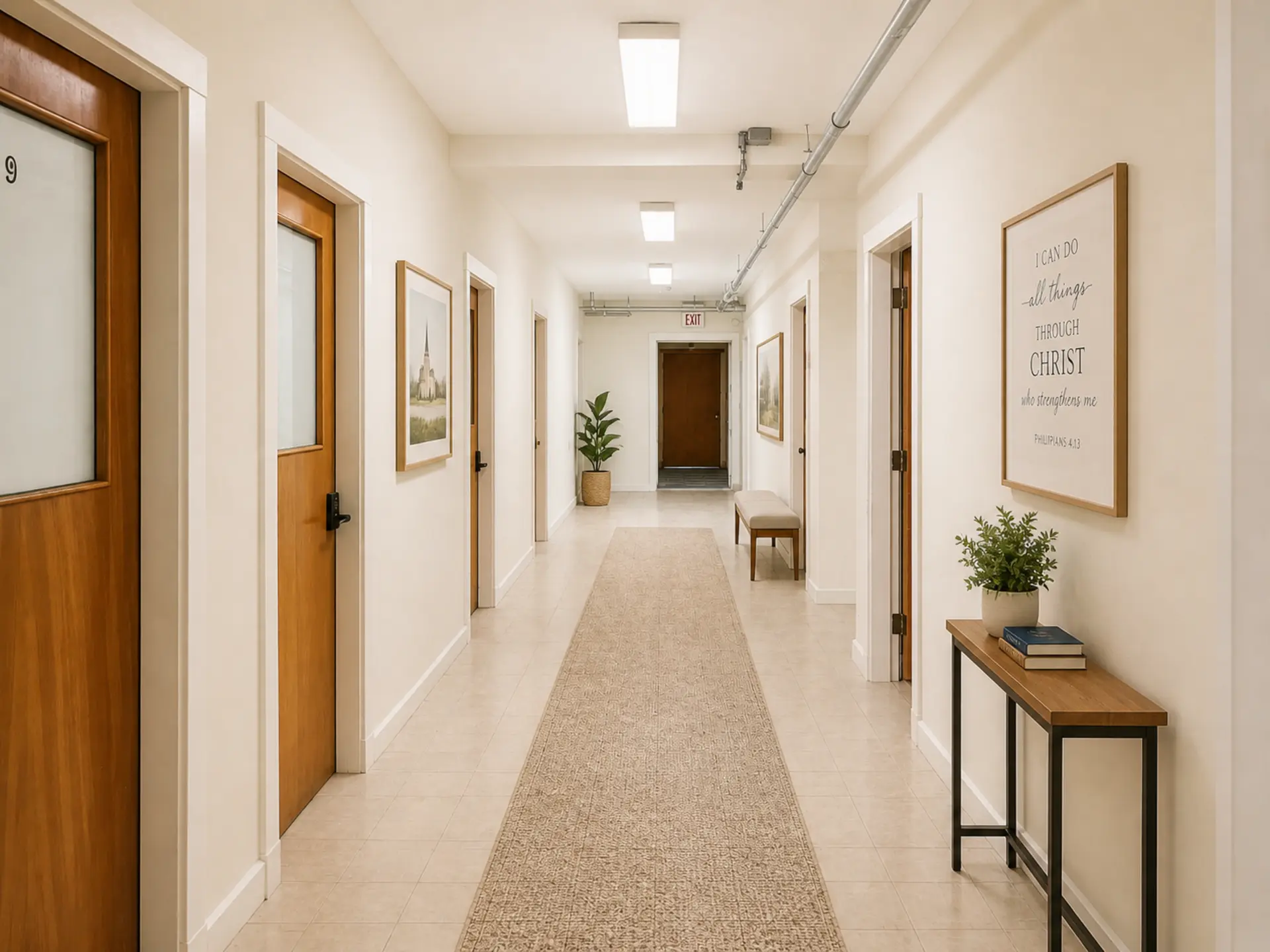 Virtually staged classroom hallway concept