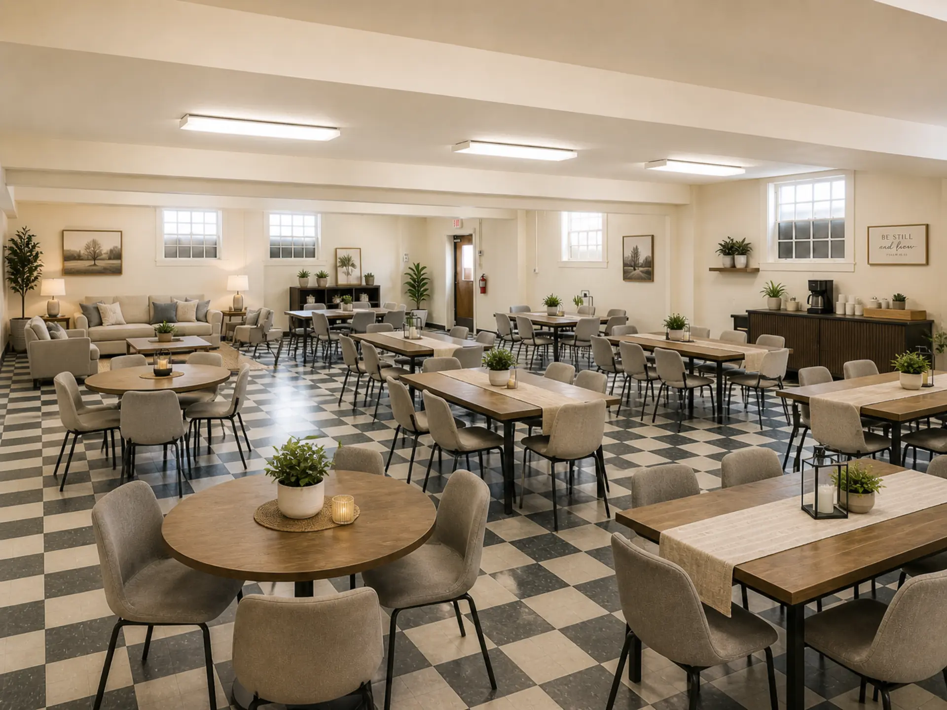 Virtually staged fellowship hall alternate concept