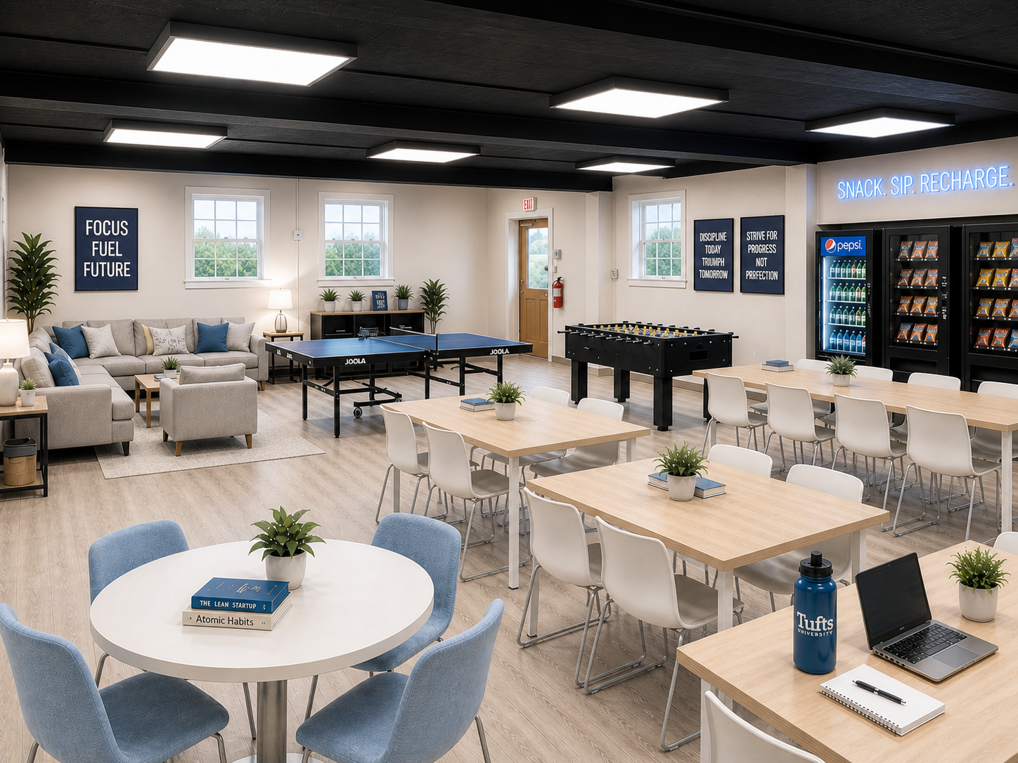Virtually staged fellowship hall lounge concept